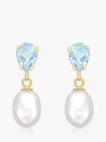 IBB gold drop earrings with pearl and blue topaz, imported from the UK