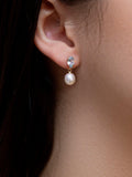 IBB gold drop earrings with pearl and blue topaz, imported from the UK