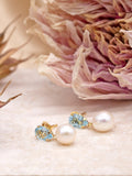 IBB gold drop earrings with pearl and blue topaz, imported from the UK