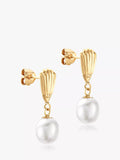 IBB 9ct yellow gold freshwater pearl shell drop earrings, imported from the UK