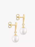 IBB 9ct yellow gold freshwater pearl shell drop earrings, imported from the UK