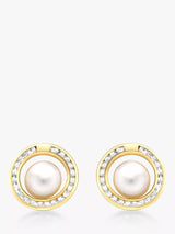 John Lewis IBB 9ct Freshwater Pearl and Cubic Zirconia Round Stud Earrings, Gold- Buy online at McGrocer