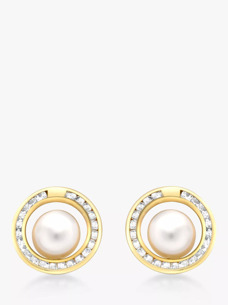 IBB 9ct gold pearl cubic zirconia stud earrings, imported from the UK