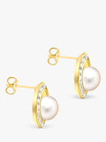 IBB 9ct gold pearl cubic zirconia stud earrings, imported from the UK
