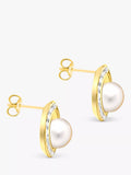 IBB 9ct gold pearl cubic zirconia stud earrings, imported from the UK