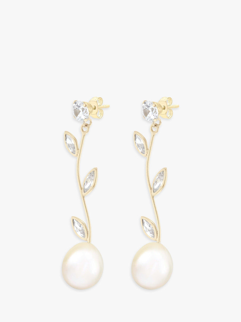 IBB 9ct gold cubic zirconia freshwater pearl drop earrings (British brand)