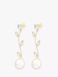IBB 9ct gold cubic zirconia freshwater pearl drop earrings (British brand)