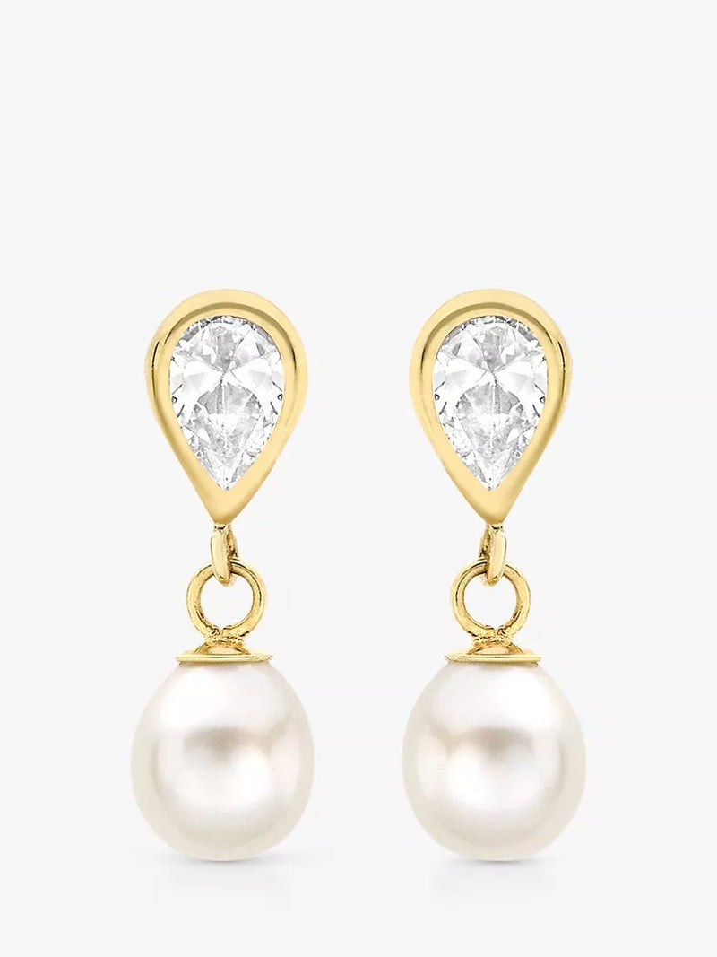 IBB teardrop freshwater pearl earrings 9ct gold, imported from the UK