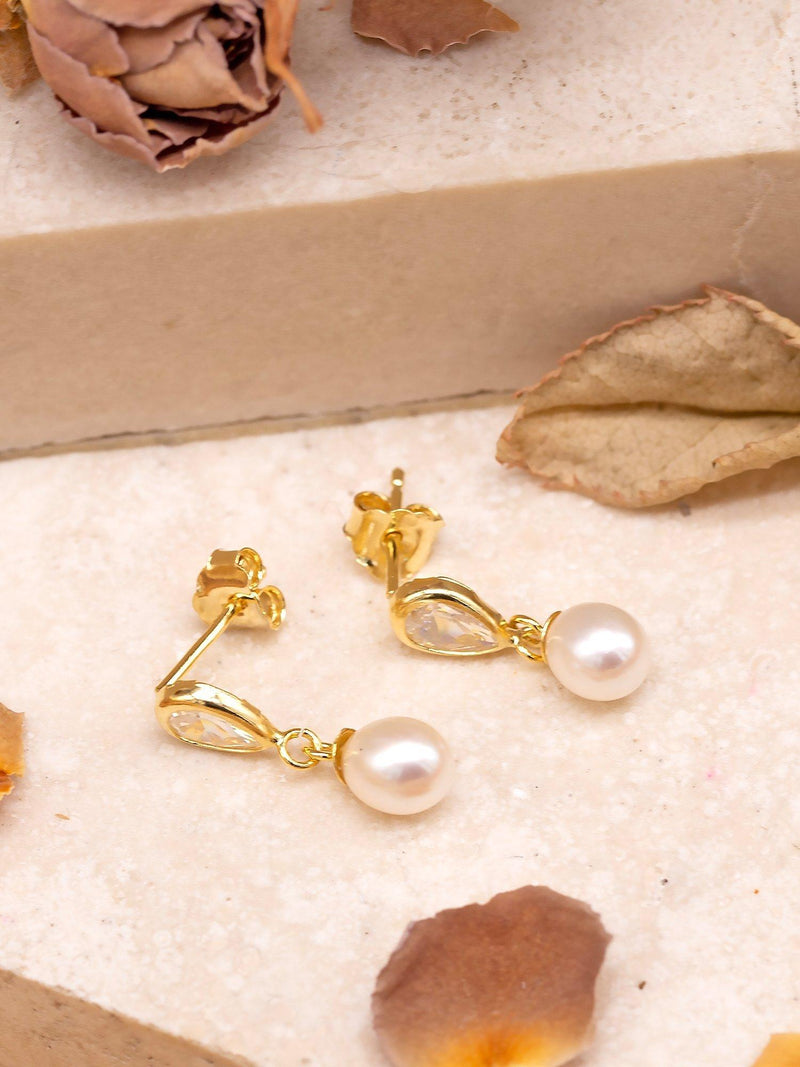 IBB teardrop freshwater pearl earrings 9ct gold, imported from the UK