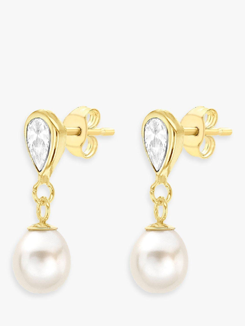 IBB teardrop freshwater pearl earrings 9ct gold, imported from the UK