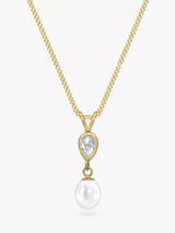 John Lewis IBB 9ct Gold Pearl & Teardrop Cubic Zirconia Pendant Necklace- Buy online at McGrocer