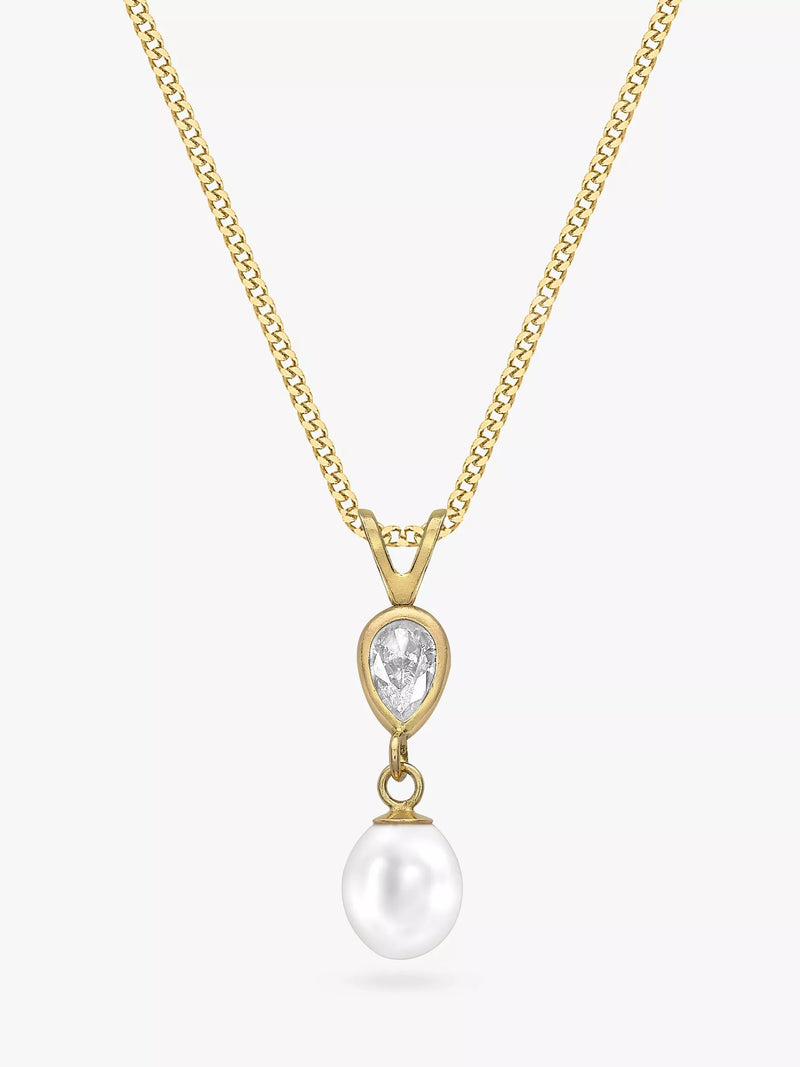 IBB 9ct gold pearl and cubic zirconia pendant necklace, UK version