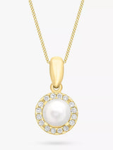 John Lewis IBB 9ct Gold Freshwater Pearl & Cubic Zirconia Disc Pendant Necklace, Gold- Buy online at McGrocer