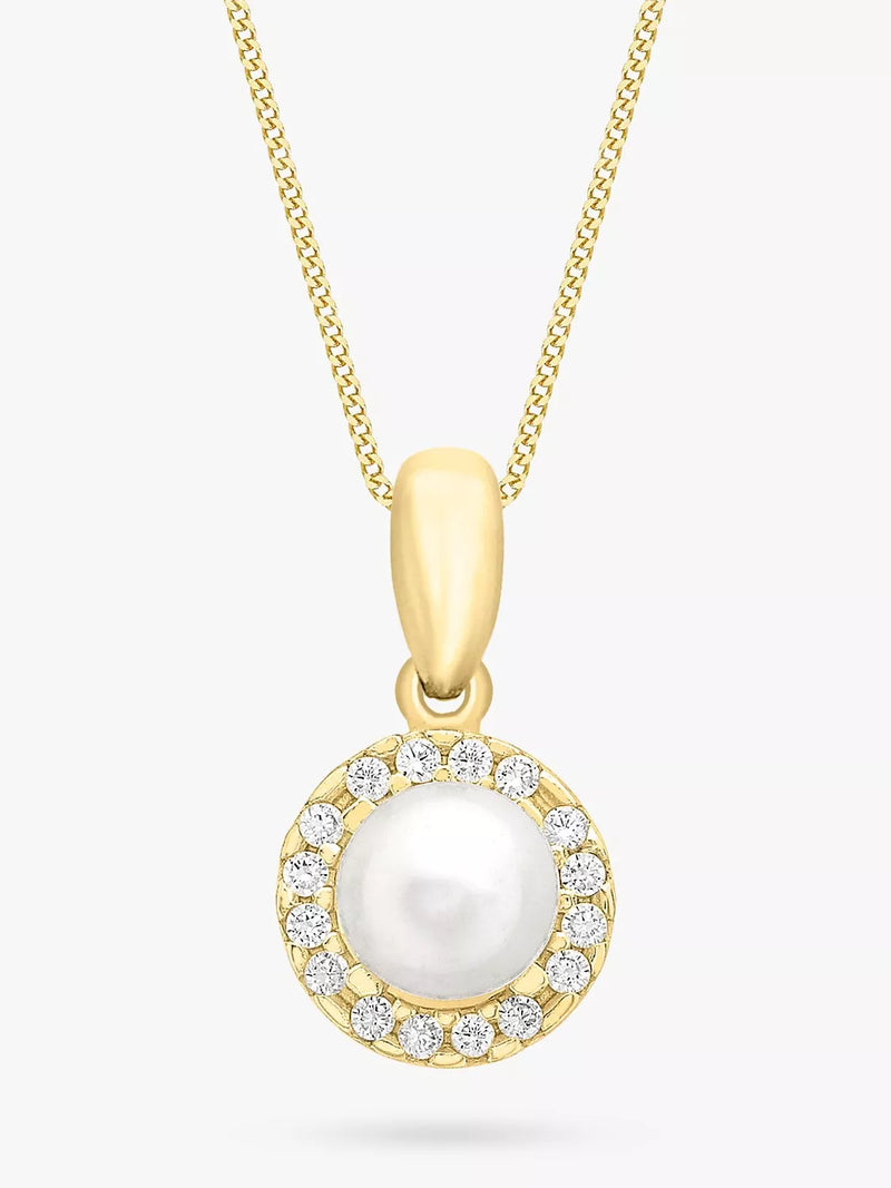 IBB gold pearl cubic zirconia pendant necklace, imported from the UK
