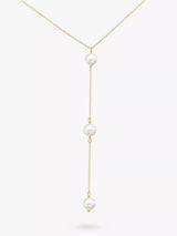 John Lewis IBB 9ct Yellow Gold Triple Freshwater Pearl Lariat Necklace- Buy online at McGrocer