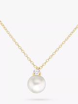 John Lewis IBB 9ct Gold Freshwater Pearl & Cubic Zirconia Pendant Necklace, 46cm- Buy online at McGrocer