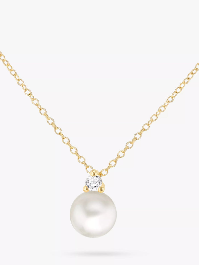 IBB 9ct gold freshwater pearl cubic zirconia pendant necklace 46cm, UK version