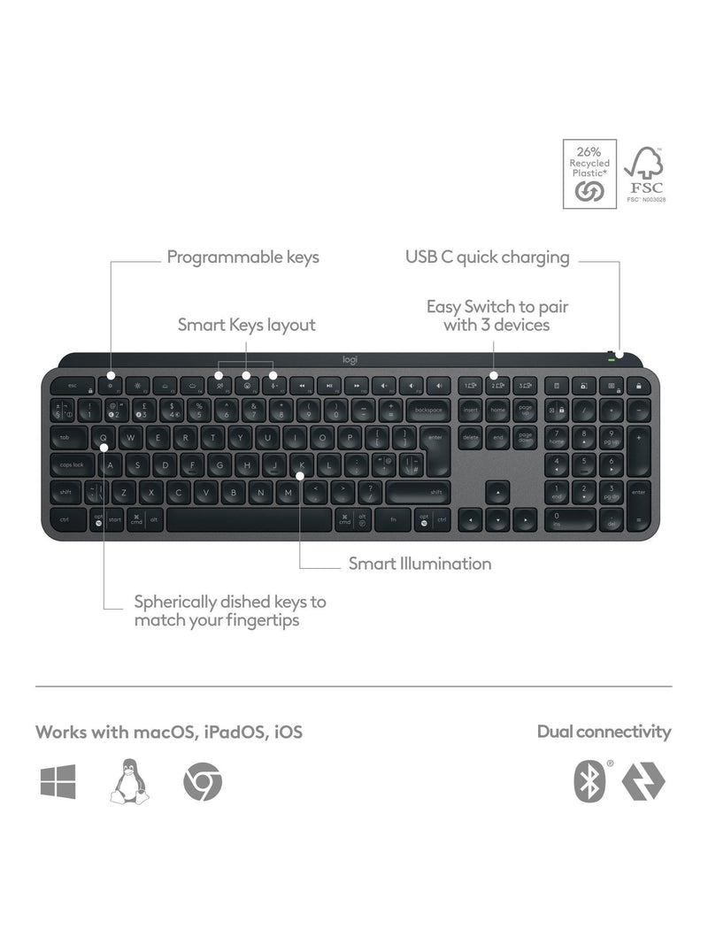 Logitech MX Keys S wireless keyboard graphite - British product