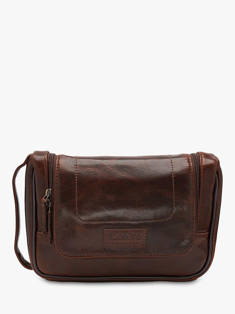 Loake Severn leather hanging wash bag in brown, UK version