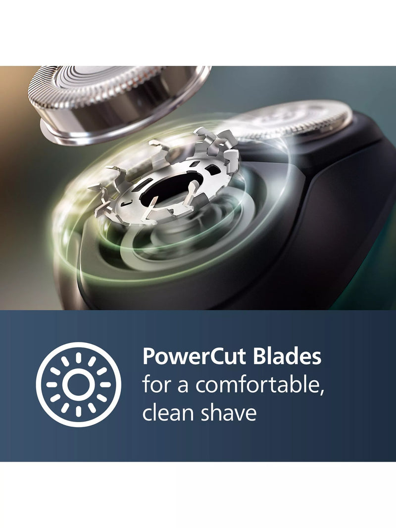 Philips wet & dry electric shaver with 27 PowerCut blades and pop-up trimmer, dark green forest, imported from the UK