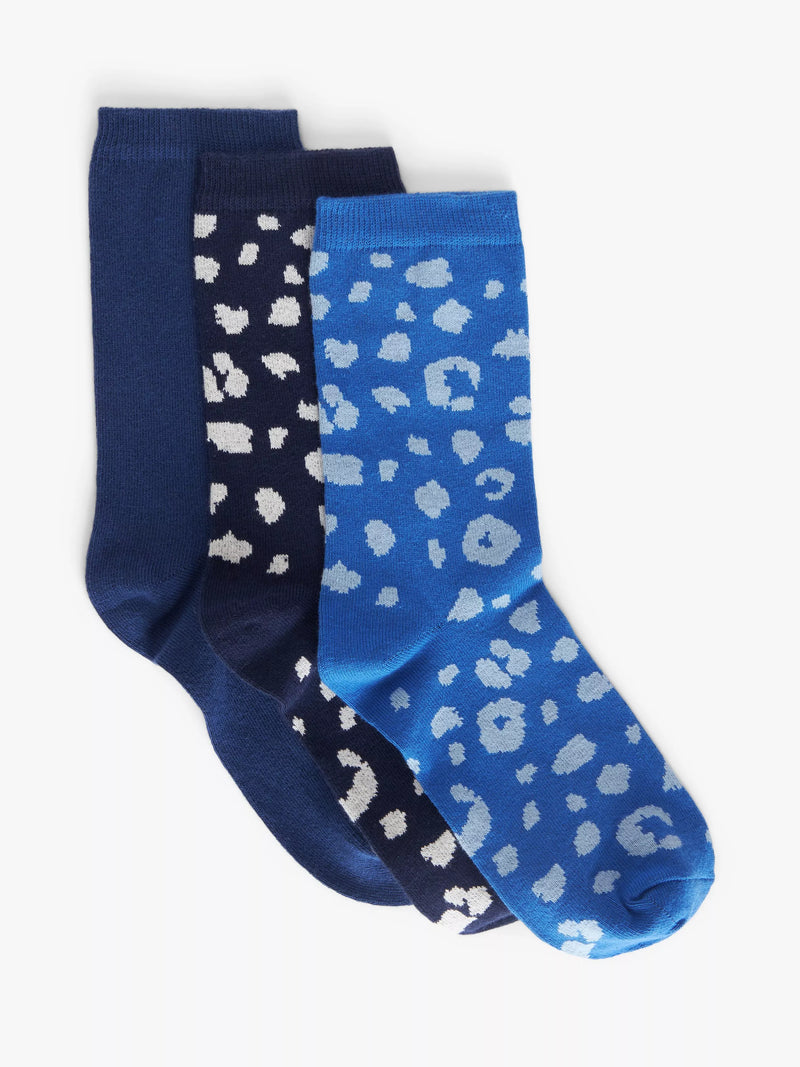 John Lewis ankle socks leopard print organic cotton pack of 3, UK version