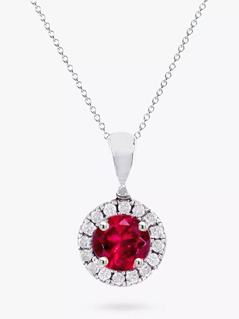 E.W Adams ruby and diamond cluster pendant necklace 16-18in, imported from the UK
