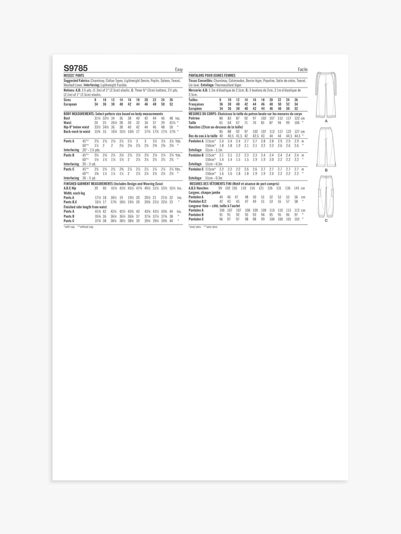 Simplicity sewing pattern Misses Pull-On Pants - British product
