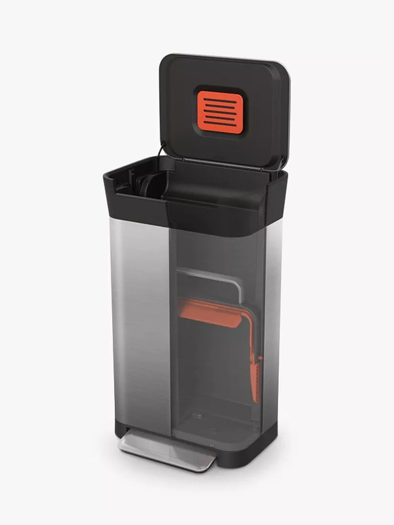 Joseph Joseph 30L trash compactor pedal bin with fingerprint-proof coating, UK version