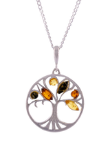 John Lewis Be-Jewelled Amber Round Tree Pendant Necklace, Silver/Multi- Buy online at McGrocer