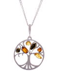Be-Jewelled amber round tree pendant necklace sterling silver - British product