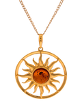 Be-Jewelled amber sun pendant necklace gold cognac - British product