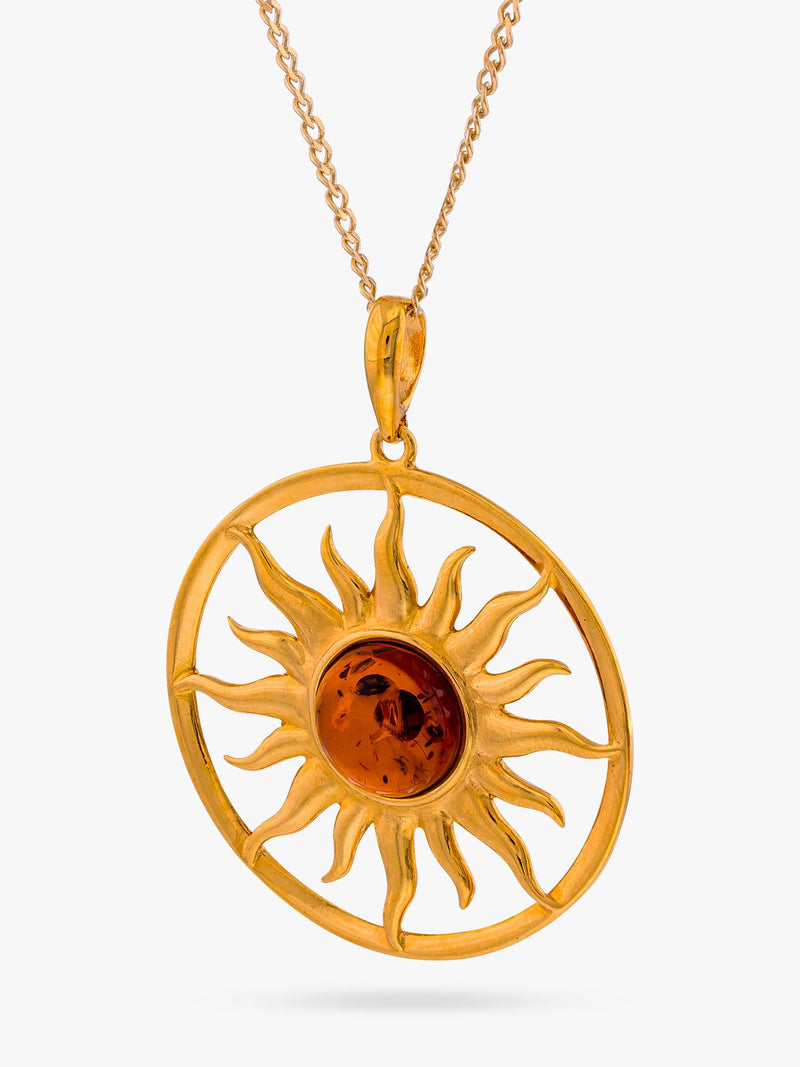 Be-Jewelled amber sun pendant necklace gold cognac - British product
