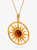 Be-Jewelled amber sun pendant necklace gold cognac - British product