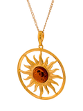 Be-Jewelled amber sun pendant necklace gold cognac - British product