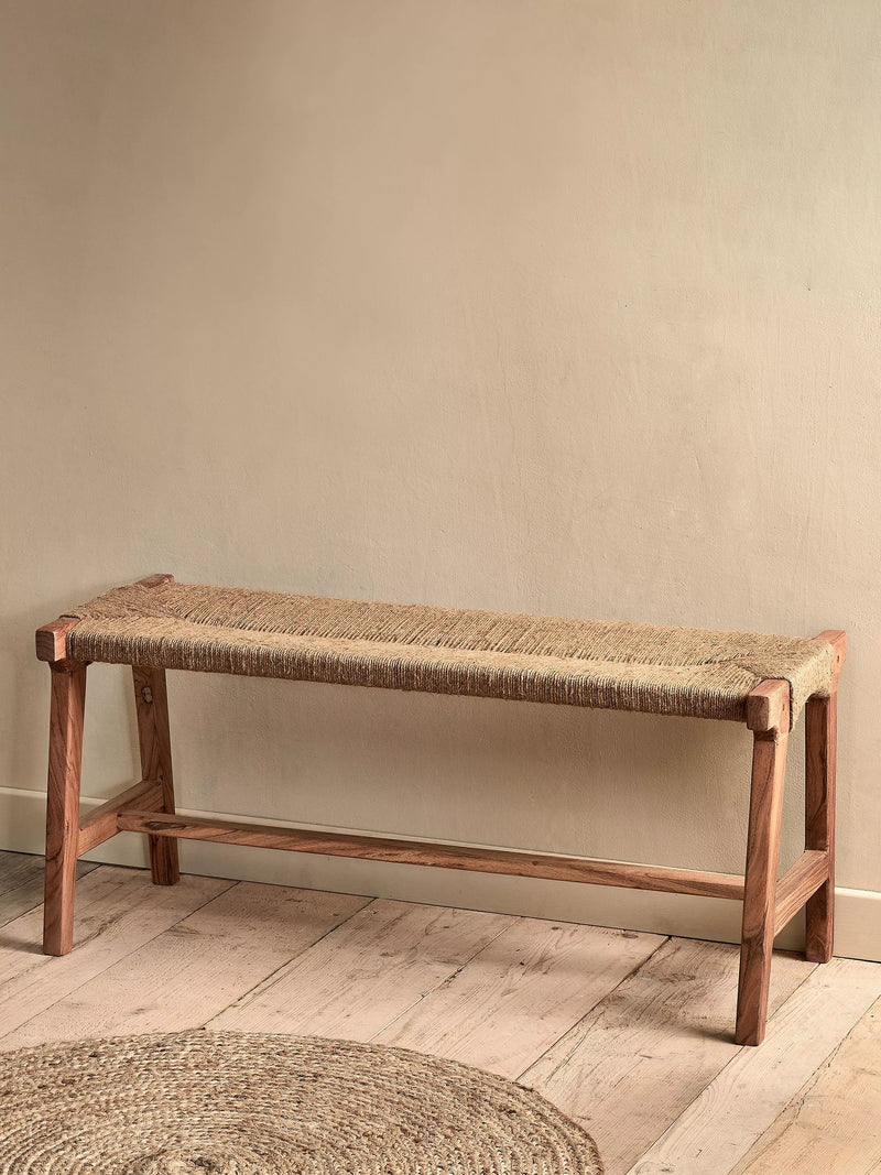 Nkuku Amhara acacia bench natural finish, imported from the UK