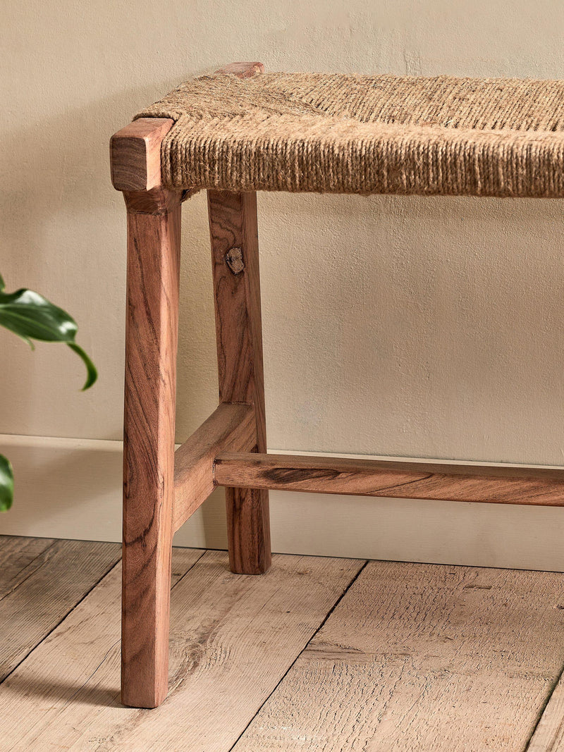 Nkuku Amhara acacia bench natural finish, imported from the UK