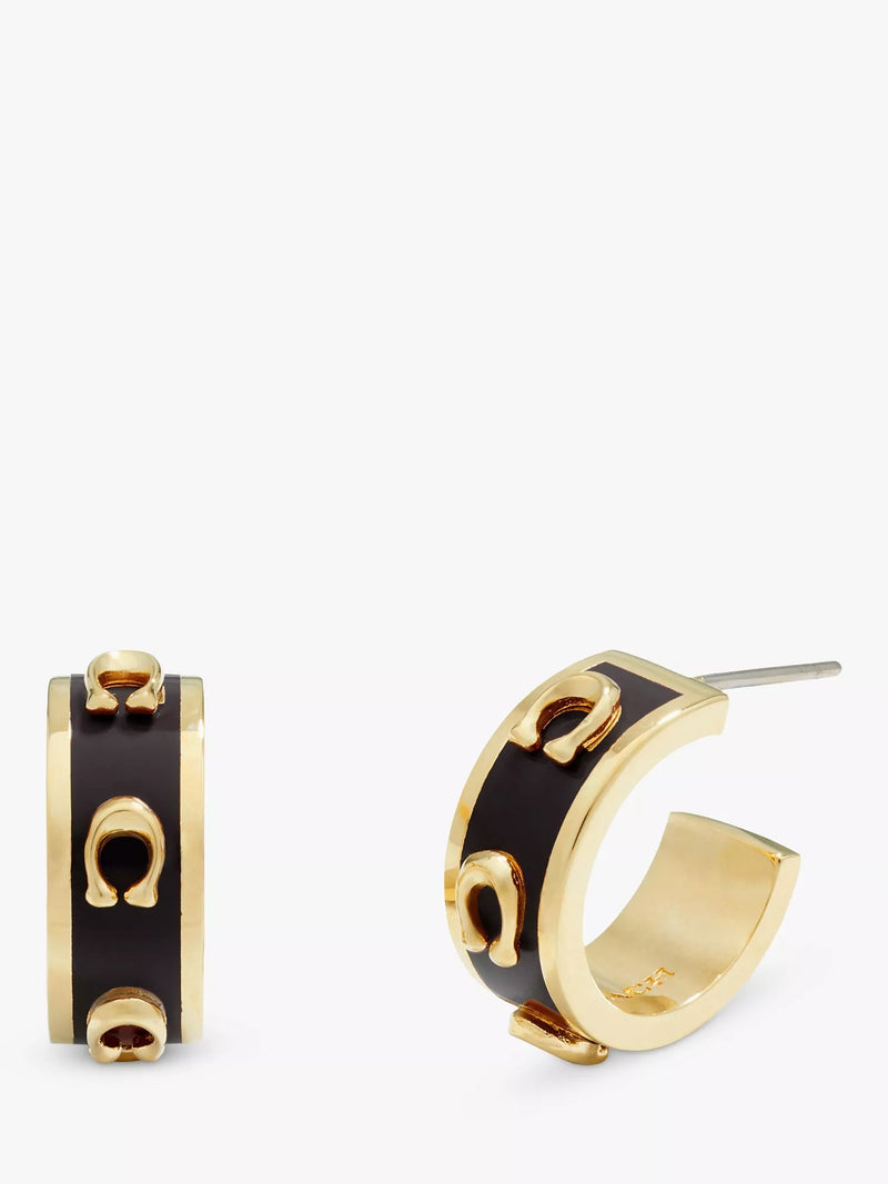 Coach enamel hoop earrings gold tone H1.5cm, imported from the UK