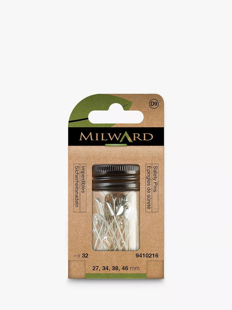 Milward assorted nickel safety pins pack of 32 (British brand)