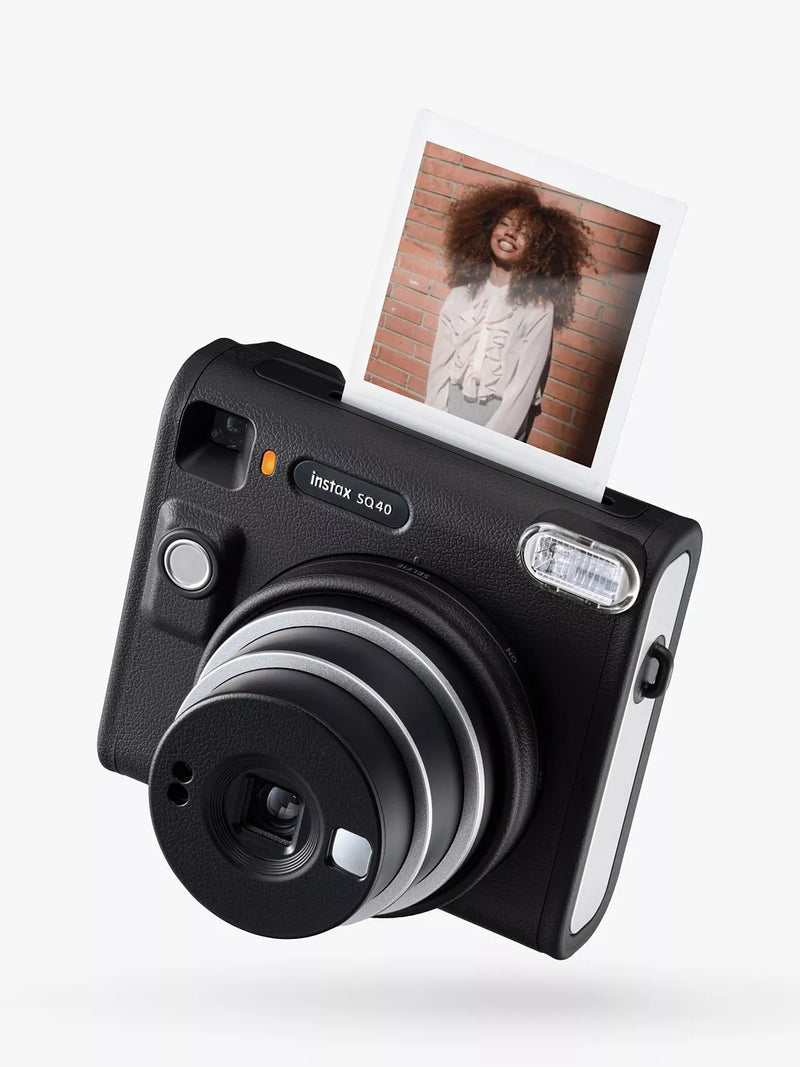 Fujifilm square instant camera with selfie mode and flash in black - British product