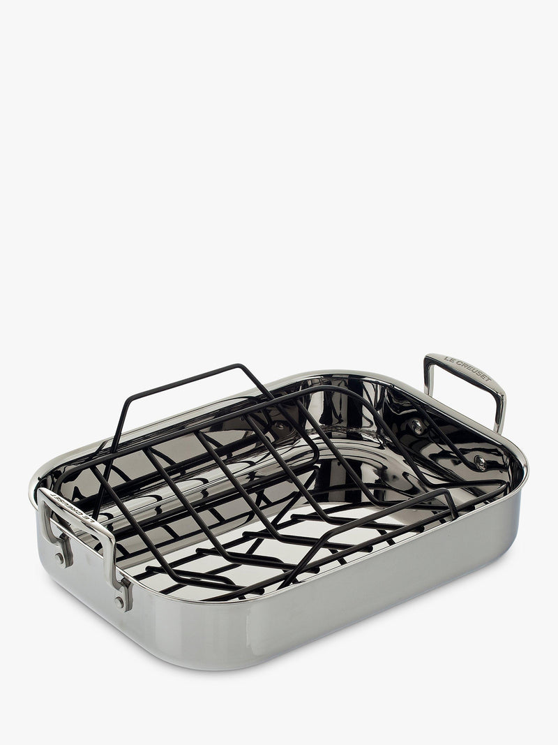Le Creuset stainless steel roaster with non-stick rack, 35cm, UK version