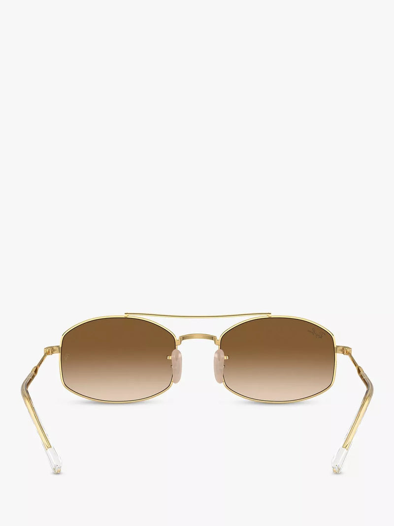 Ray-Ban oval sunglasses with gold frame and brown gradient lenses, imported from the UK