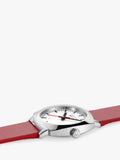 Mondaine Petite Cushion watch 31mm red vegan leather strap, imported from the UK