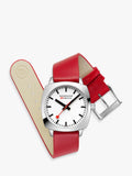 Mondaine Petite Cushion watch 31mm red vegan leather strap, imported from the UK
