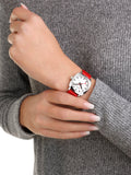 Mondaine Petite Cushion watch 31mm red vegan leather strap, imported from the UK