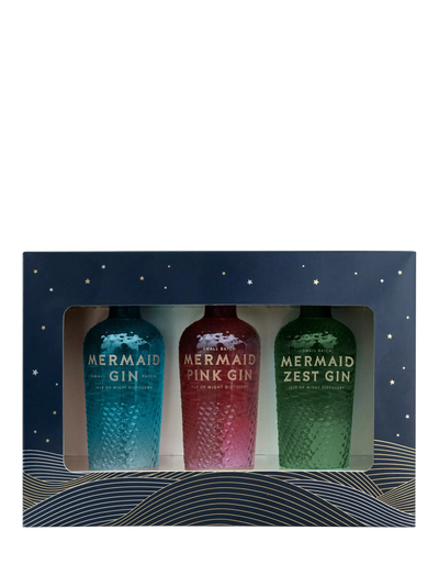 John Lewis Isle of Wight Distillery Mermaid Mini Gin Gift Set with Mermaid, Pink and Zest Gin, 3x 5cl- Buy online at McGrocer