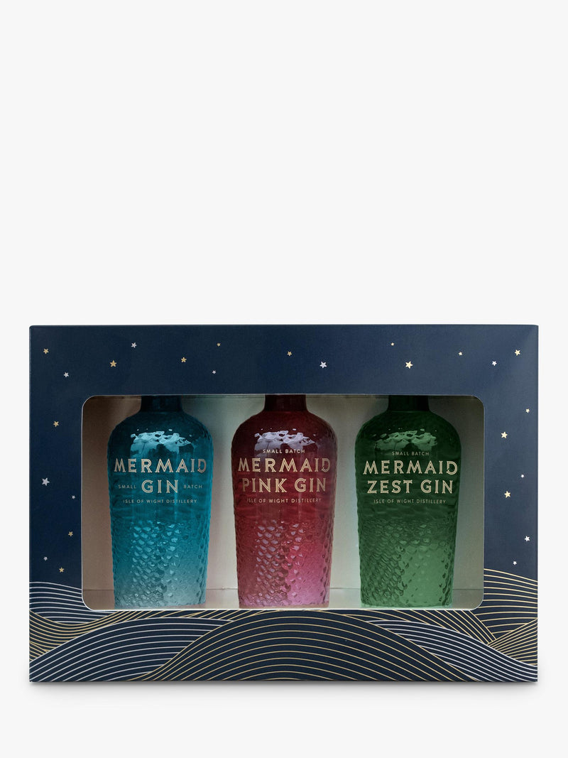 Isle of Wight Distillery Mermaid gin gift set with three 5cl bottles, UK version