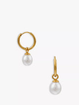 John Lewis Orelia LUXE Pearl Drop Hoop Earrings, Gold- Buy online at McGrocer