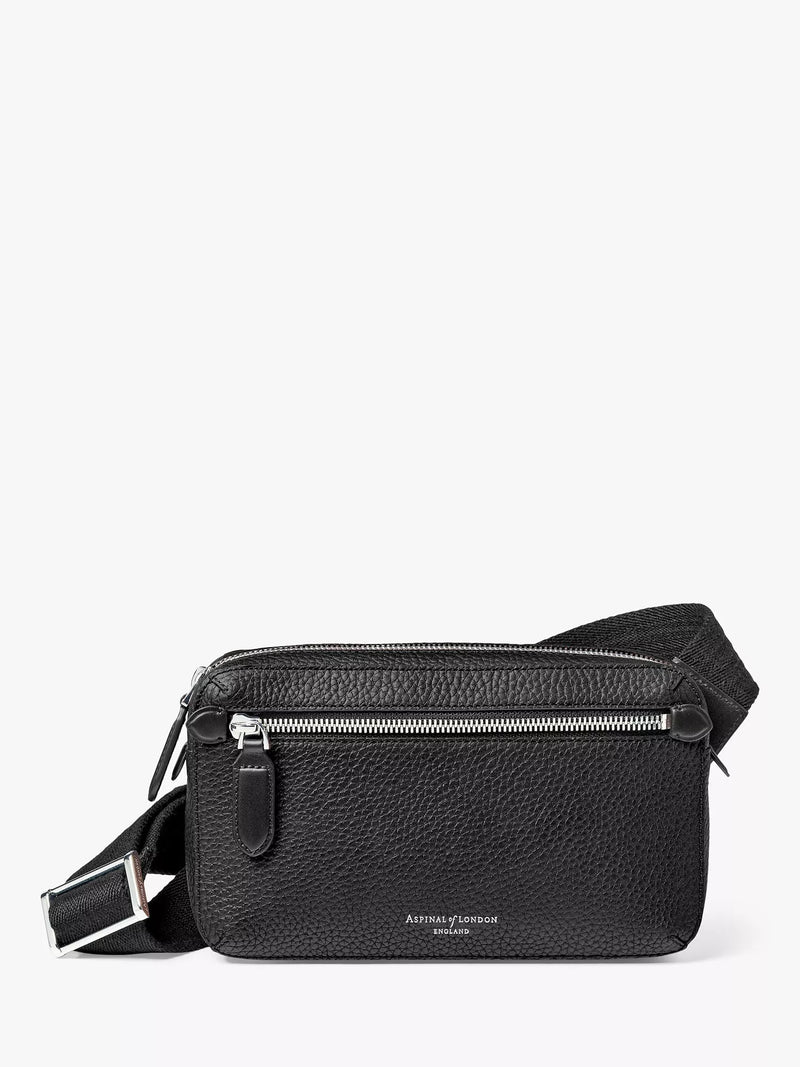 Aspinal of London compact pebble leather cross body bag, black (British brand)