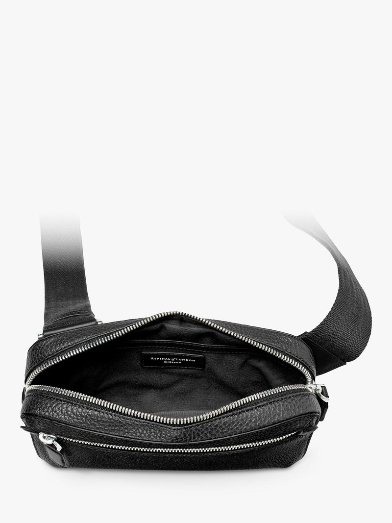 Aspinal of London compact pebble leather cross body bag, black (British brand)