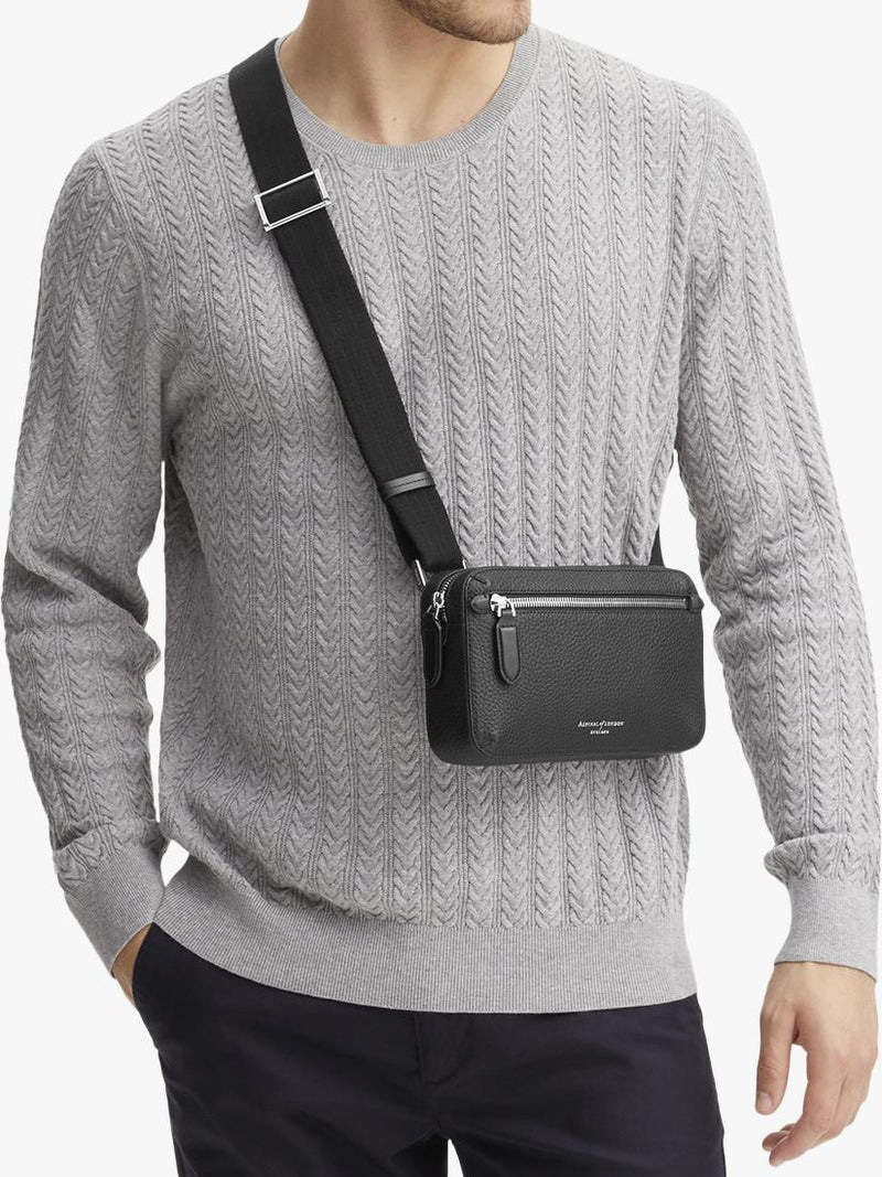 Aspinal of London compact pebble leather cross body bag, black (British brand)